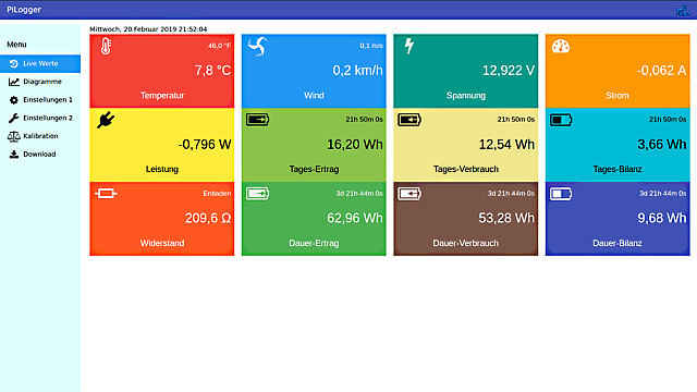 WebMonitor Live Value Page on Desktop